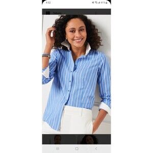 Talbots non-iron blue white striped buttondown shirt 24W plus white collar cuffs